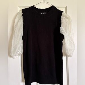 INC sweater with white chiffon sleeves